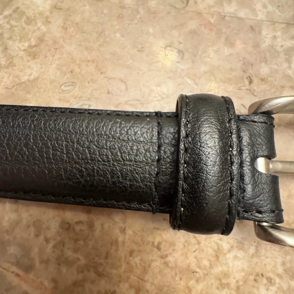 BRUNO MAGLI BLACK LEATHER DESIGNER MENS BELT SILVER BRASS BUCKLE SIZE 34 ITALY